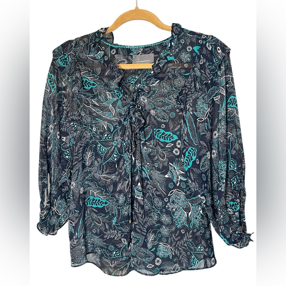 By Anthropologie Haida Ruffle Trim Floral Blouse Sz XS  Peasant Boho